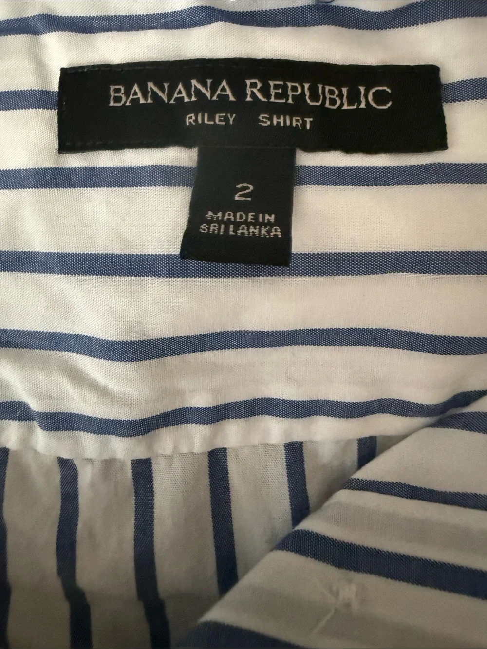 Banana Republic 2 Blue White Stripe Ruffle Cuff Button Shirt Cotton Stretch